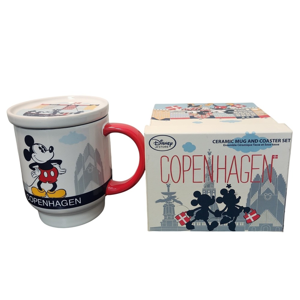 Disney Store Copenhagen Mickey Mouse Ceramic Mug and Coaster Set with Box